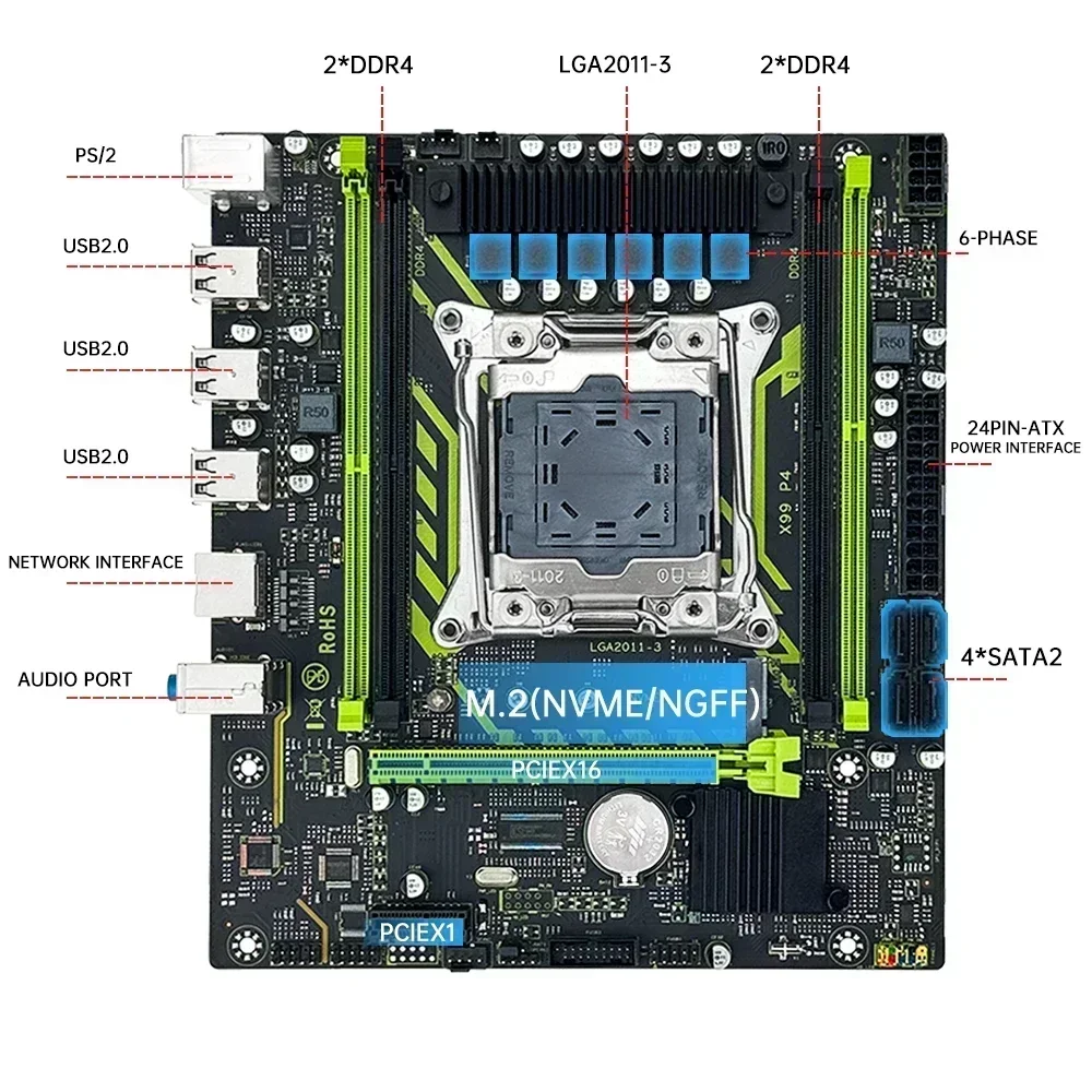 SOYO X99 Motherboard Set With LGA2011-3 Xeon E5 2630 V4 CPU DDR4 8GB (1*8GB) 2133MHz RAM NVME M.2 SATA Computer Accessories - Imagem 4