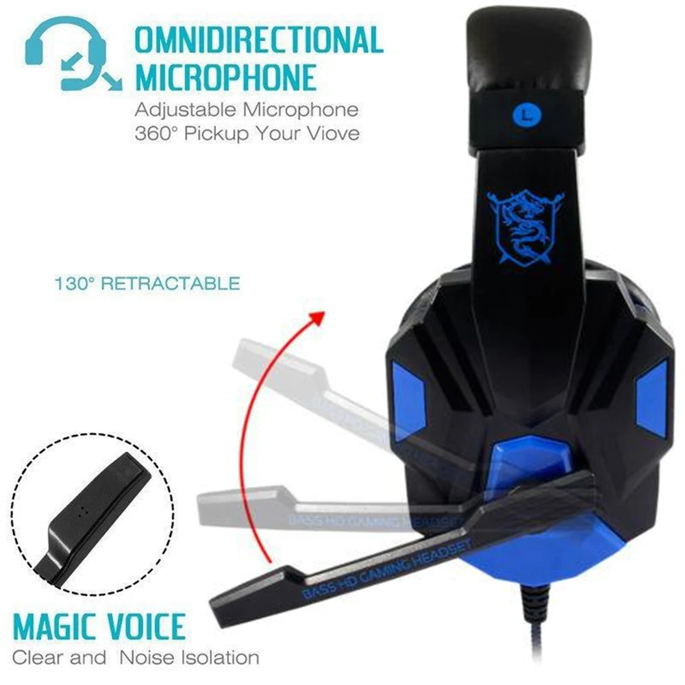 3.5mm Wired Gaming Headphones With Microphone 120° Adjustable PC Bass Stereo Gamer Headset For PS4 PS5 Xbox Smartphone Laptop - Imagem 4